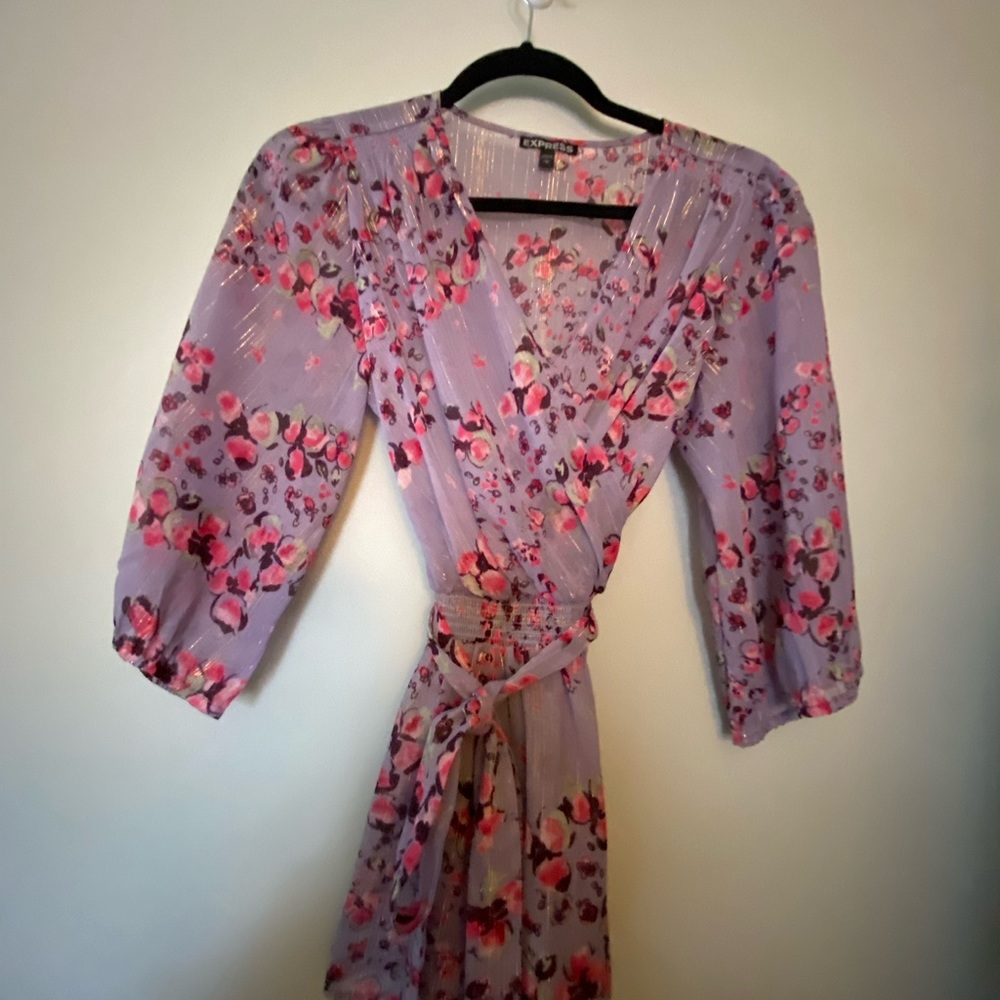 Express Purple Floral Wrap Blouse